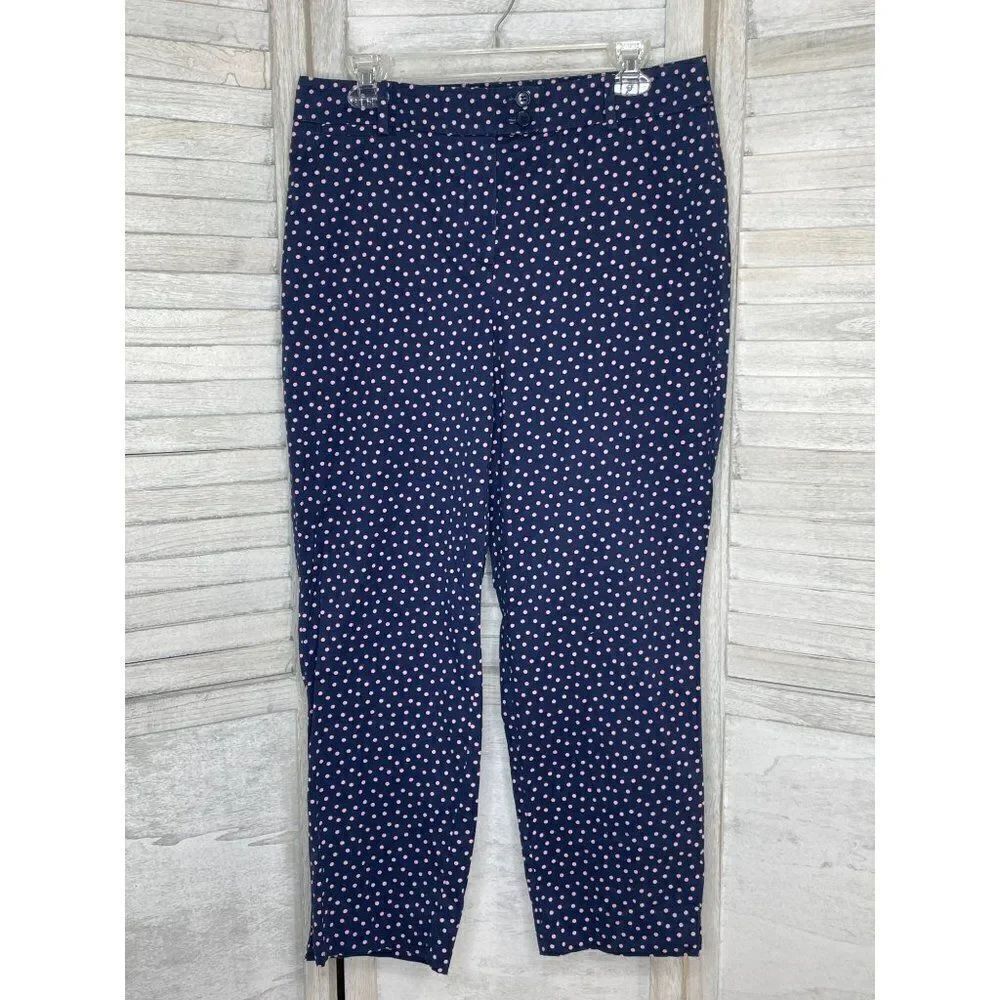 Talbots The Perfect Crop Curvy Pants Blue with Pink Polka Dot Size 8